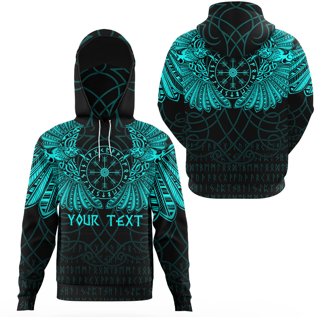 Custom Viking Clothing Odins Celtic Two Ravens Cyan Version Gaiter Hoodie RLT12 - Wonder Print Shop