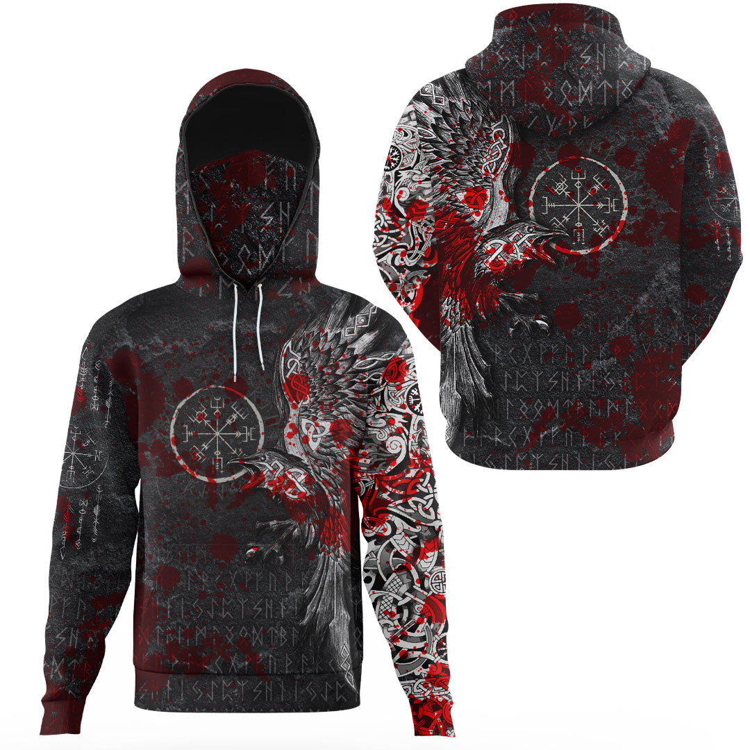 Viking Clothing Viking Odin Raven Tattoo Style Blood Version Gaiter Hoodie RLT12 - Wonder Print Shop