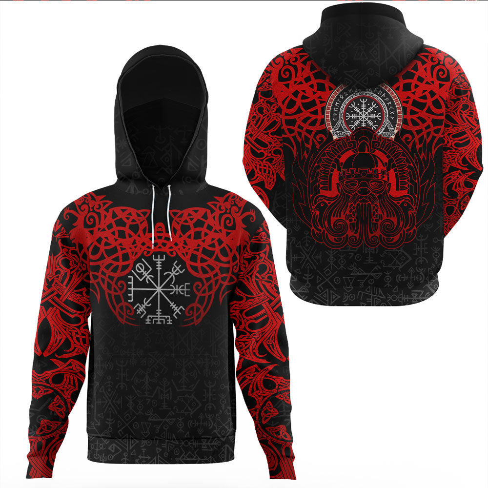 Viking Clothing Viking Odin Helm Of Awe (Red) Gaiter Hoodie RLT12 - Wonder Print Shop