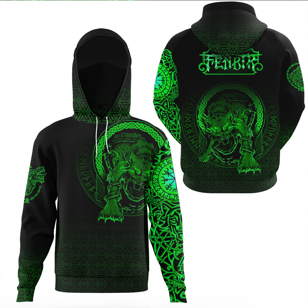 Viking Clothing Viking Fenrir Norse 3D Green Gaiter Hoodie RLT12 - Wonder Print Shop