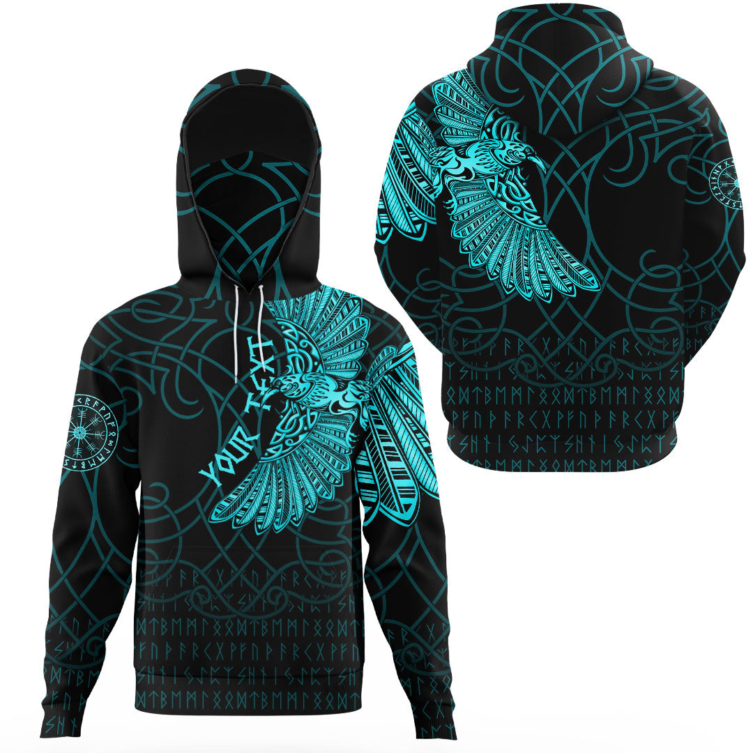 Custom Viking Clothing Odins Celtic Ravens Cyan Version Gaiter Hoodie RLT12 - Wonder Print Shop