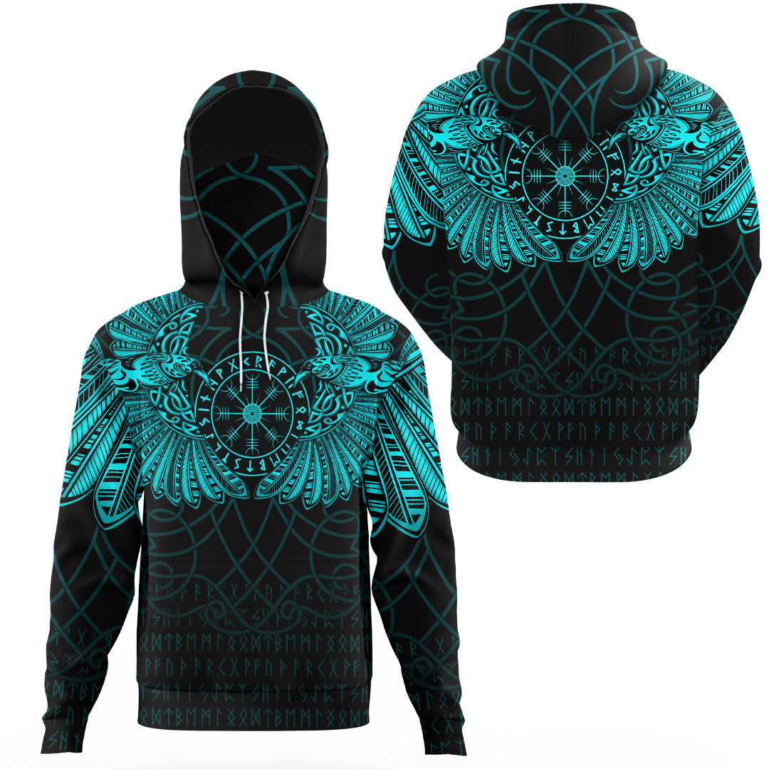 Viking Clothing Viking Odins Celtic Two Ravens Cyan Version Gaiter Hoodie RLT12 - Wonder Print Shop