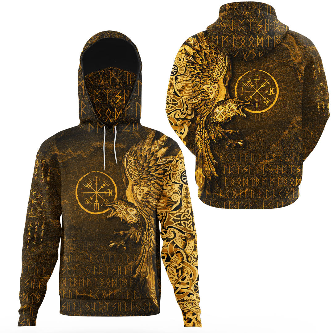 Viking Clothing Vegvisir With Raven Viking Compass Gold Version Gaiter Hoodie RLT12 - Wonder Print Shop