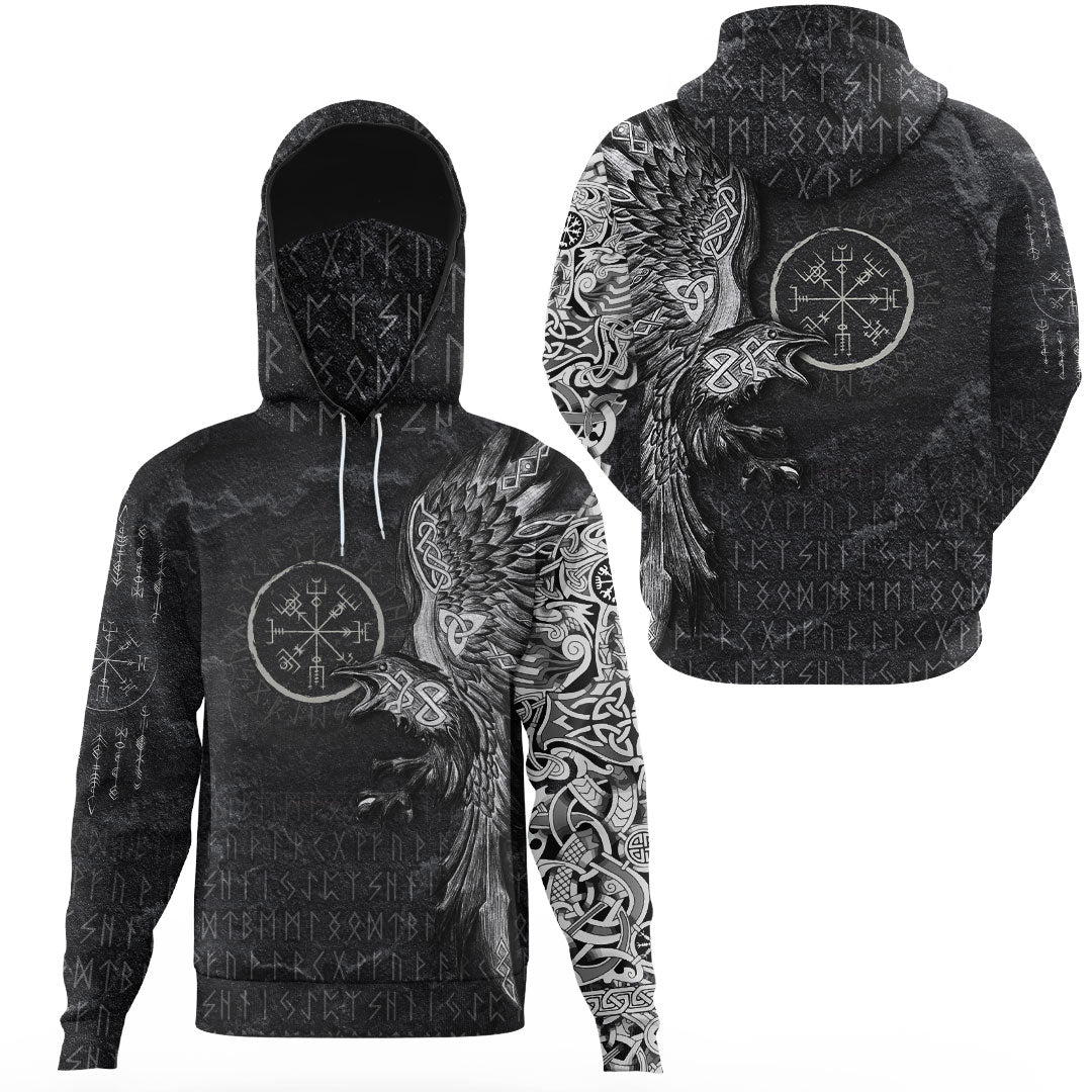 Viking Clothing Vegvisir With Raven Viking Compass Gaiter Hoodie RLT12 - Wonder Print Shop