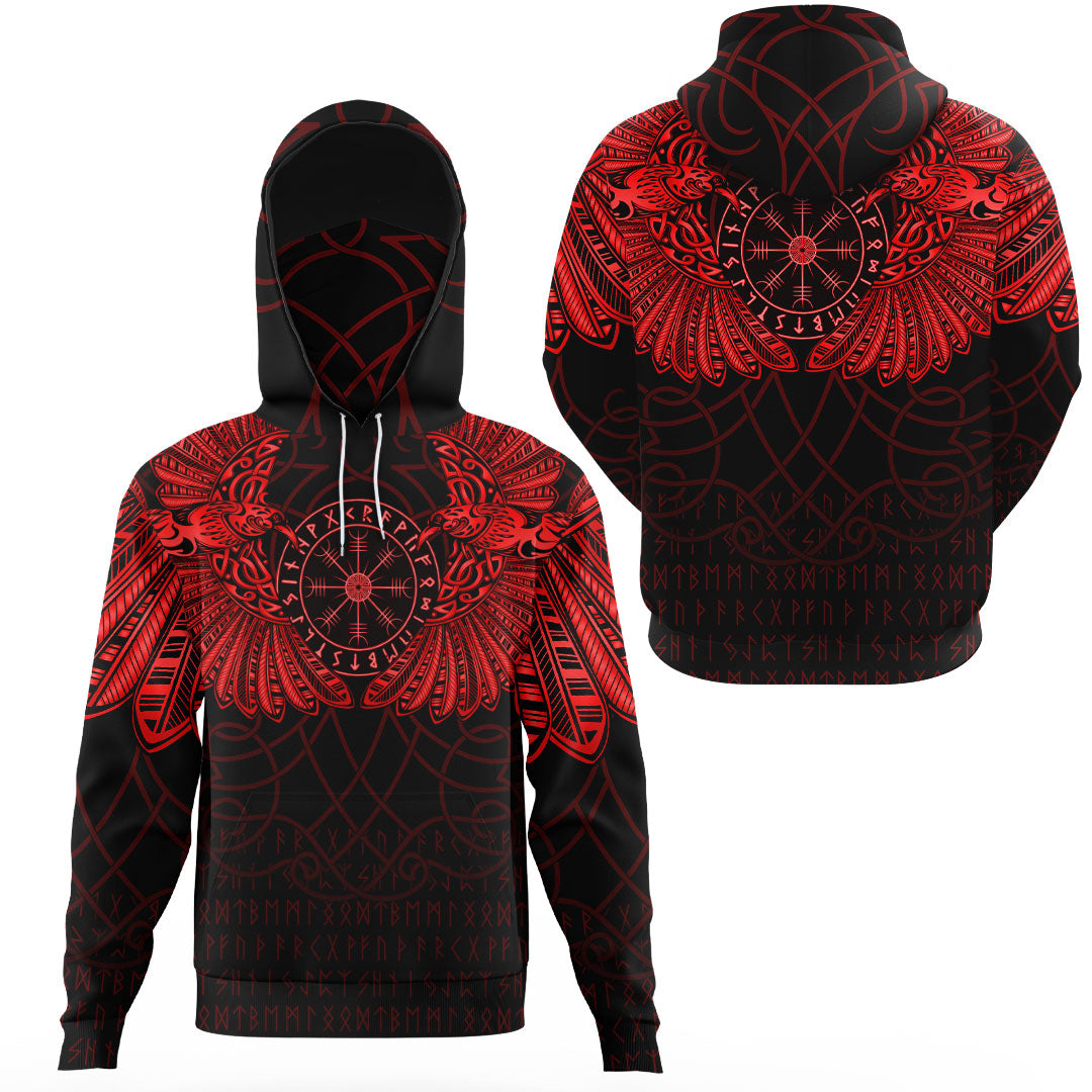 Viking Clothing Viking Odins Celtic Two Ravens Red Version Gaiter Hoodie RLT12 - Wonder Print Shop