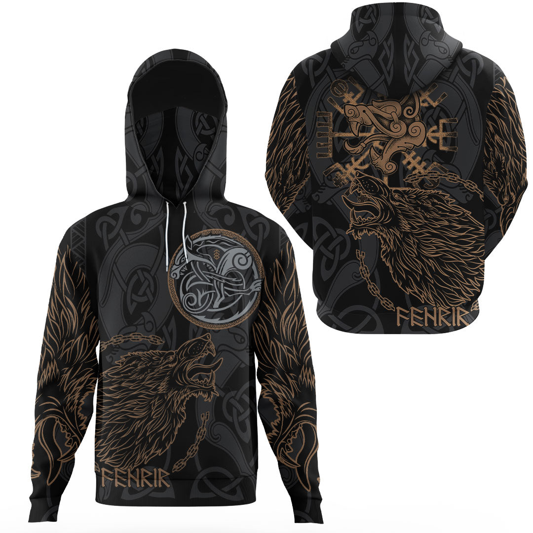 Viking Clothing Viking Fenrir Norse Wolf Gaiter Hoodie RLT12 - Wonder Print Shop