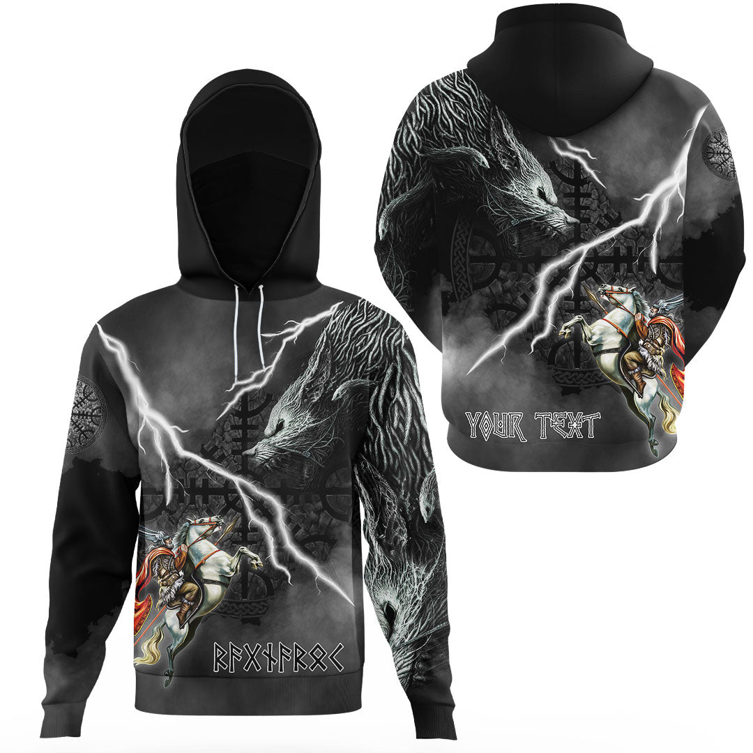 Custom Viking Gaiter Hoodie Ragnarok Gaiter Hoodie Odin fight Fenrir on thunder background RLT12 - Wonder Print Shop