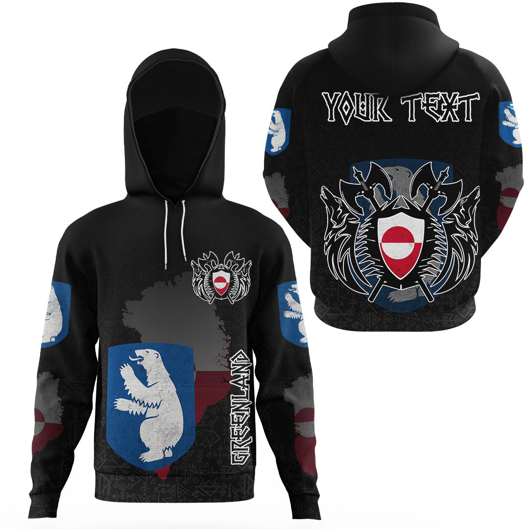 Custom Viking Greenland Flag and Map Gaiter Hoodie style Viking Geri and Freki RLT12 - Wonder Print Shop