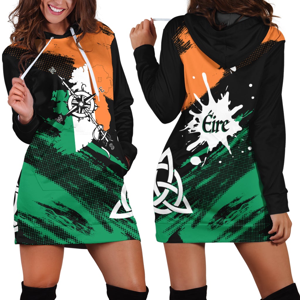 Ireland Map with Compass Grunge Style Hoodie Dress Mix Celtic Knot - Wonder Print Shop