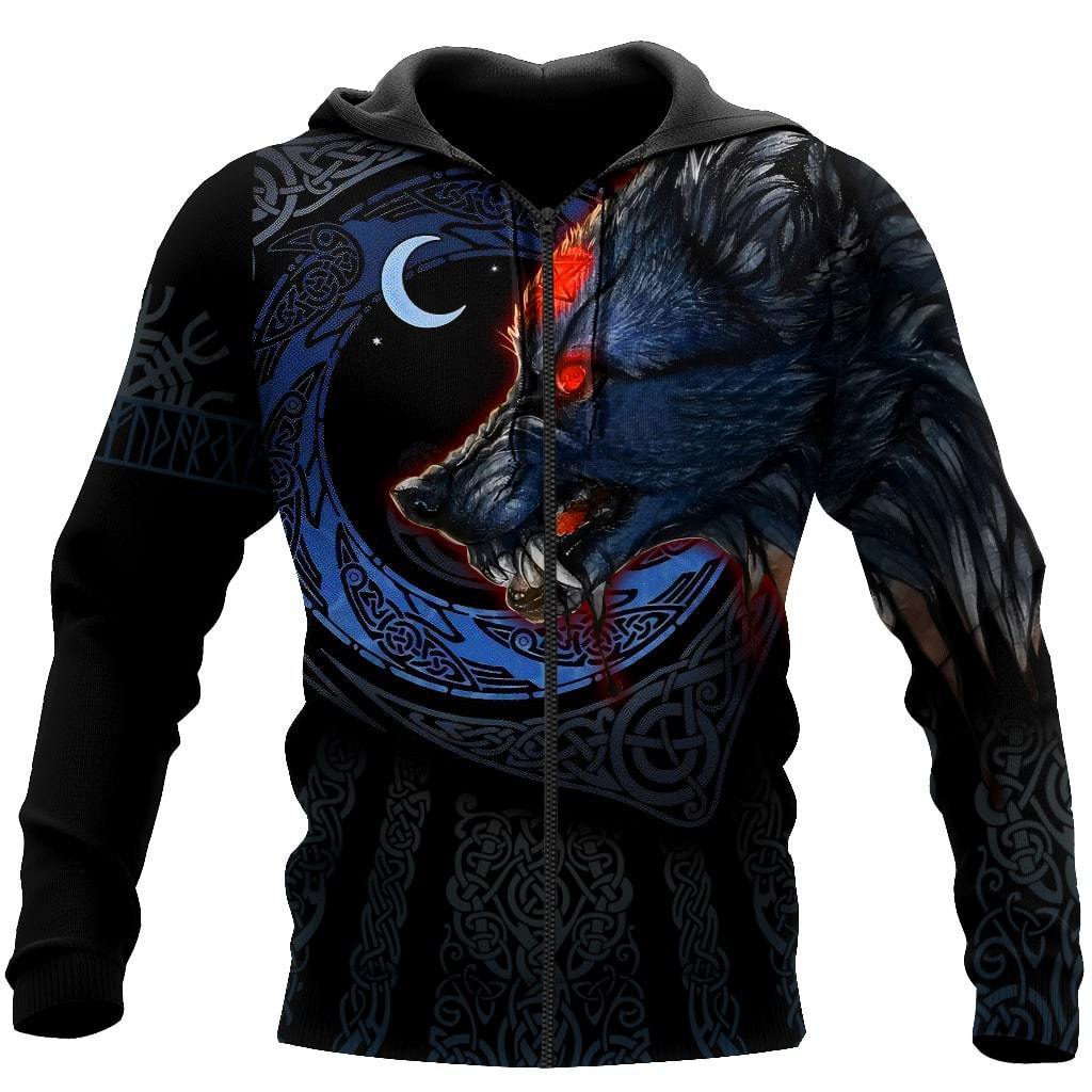 Viking Zip Hoodie - Fenrir Viking Wolf 3D RLT12 - Wonder Print Shop