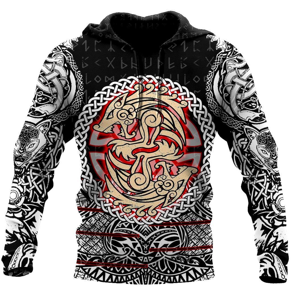 Viking Pullover Hoodie - Fenrir Vikings Tattoo 3D RLT12 - Wonder Print Shop