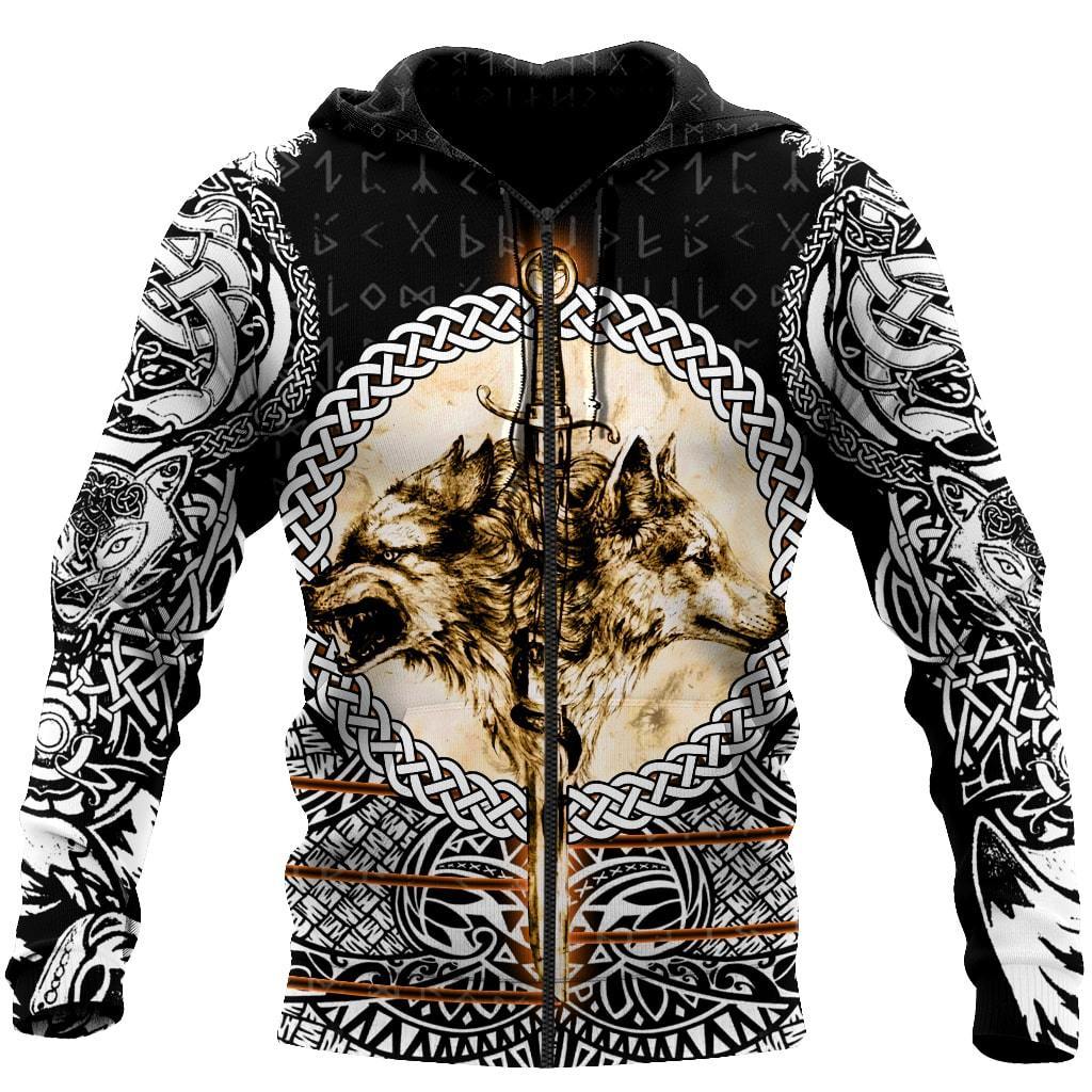 Viking Zip Hoodie - Wolf and Vikings Tattoo 3D RLT12 - Wonder Print Shop