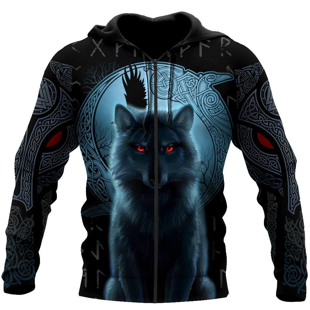 Viking Zip Hoodie - Fenrir Viking Wolf and Moon 3D RLT12 - Wonder Print Shop