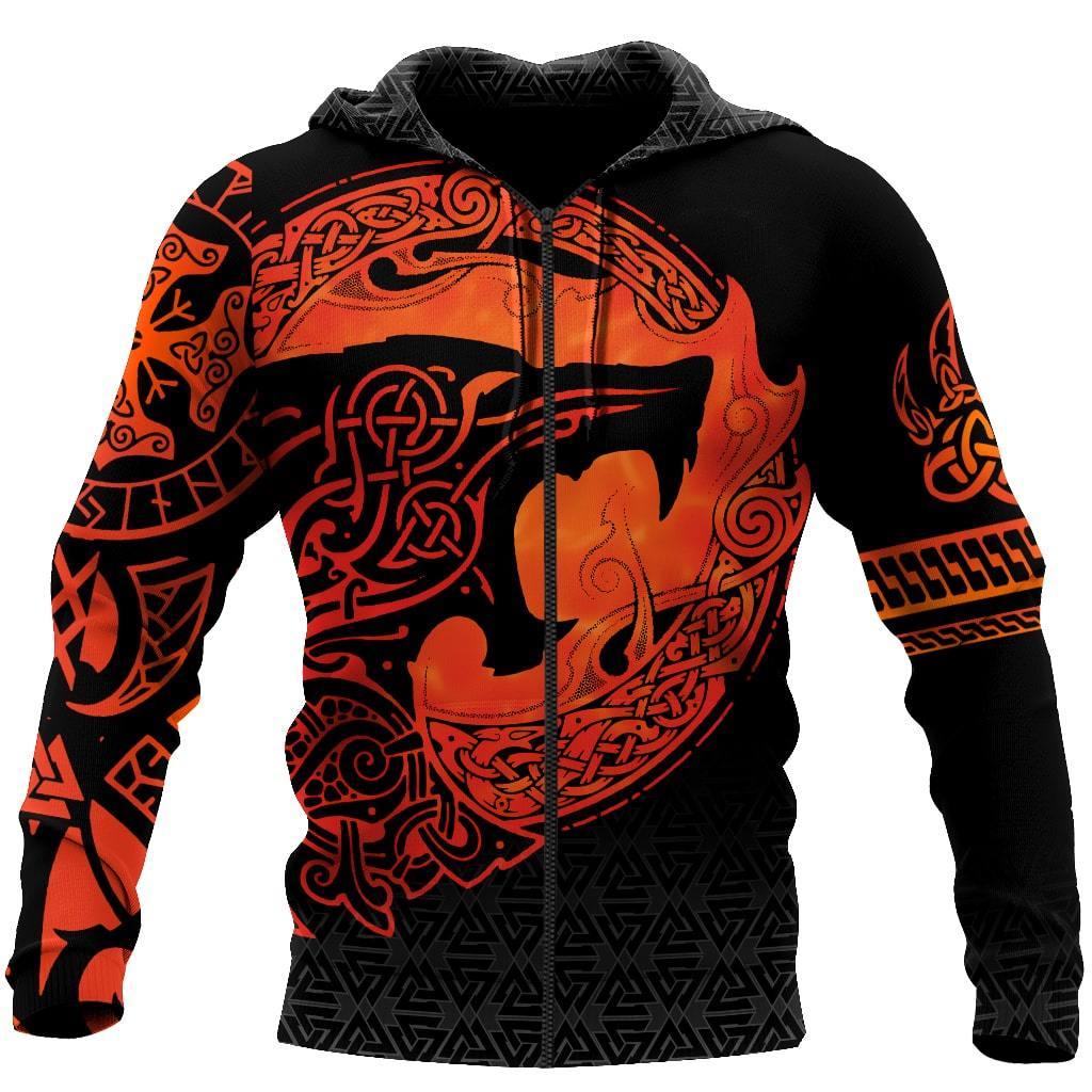 Viking Zip Hoodie - Fenrir Viking 3D Tattoo RLT12 - Wonder Print Shop