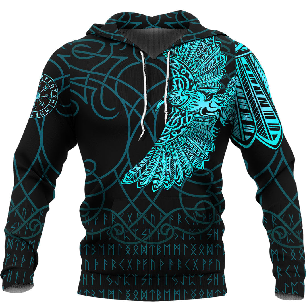 Viking Hoodie Viking Odins Celtic Ravens Cyan Version Tattoo Hoodie RLT12 - Wonder Print Shop