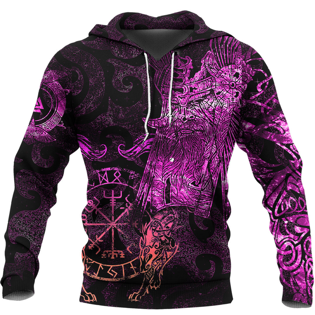 Viking Hoodie Viking Odin Tattoo Pink Version Wolf Hoodie RLT12 - Wonder Print Shop