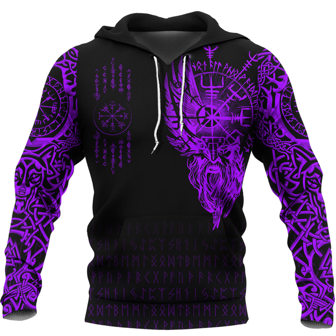 Viking Hoodie Viking Compass Vegvisir Purple Version Tattoo Hoodie RLT12 - Wonder Print Shop