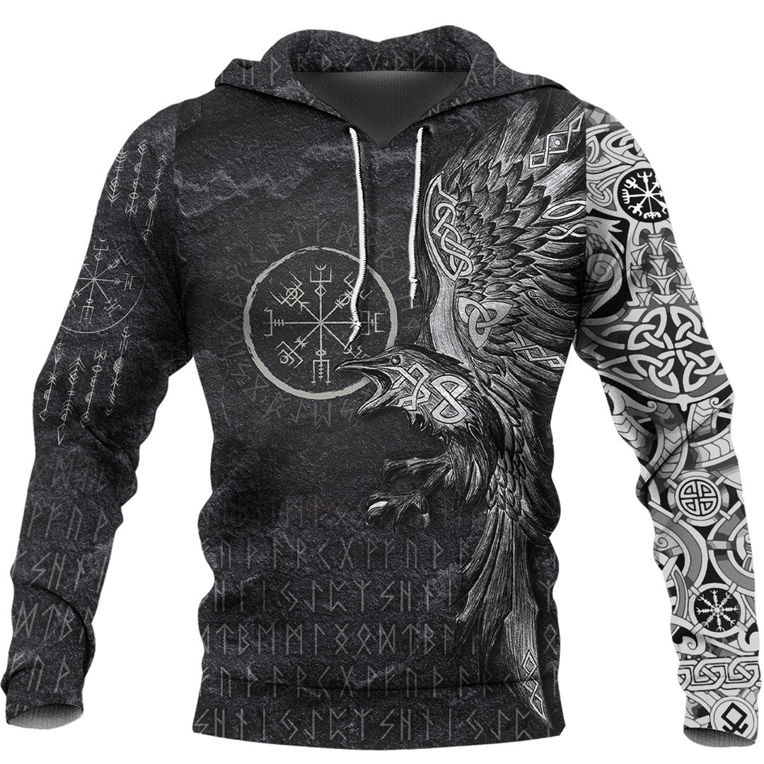 Viking Hoodie Vegvisir With Raven Viking Compass Hoodie RLT12 - Wonder Print Shop