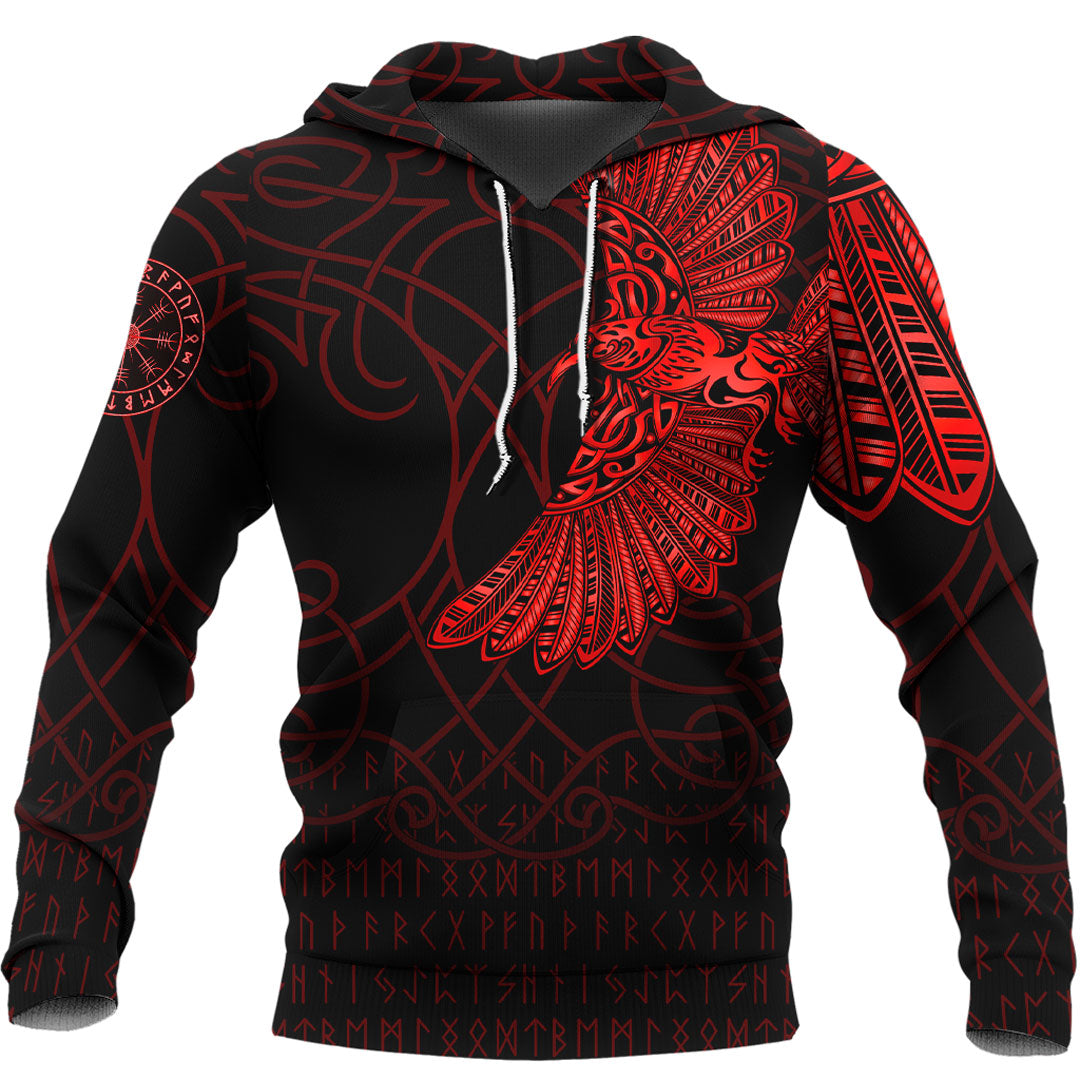 Viking Hoodie Viking Odins Raven Tattoo Red Version Hoodie RLT12 - Wonder Print Shop