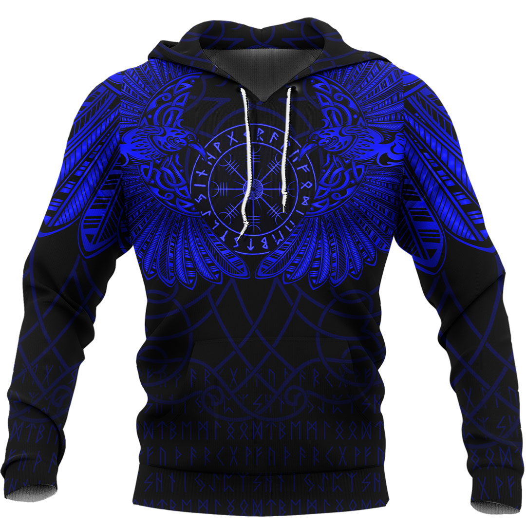 Viking Hoodie Viking Odins Celtic Two Ravens Blue Version Hoodie RLT12 - Wonder Print Shop