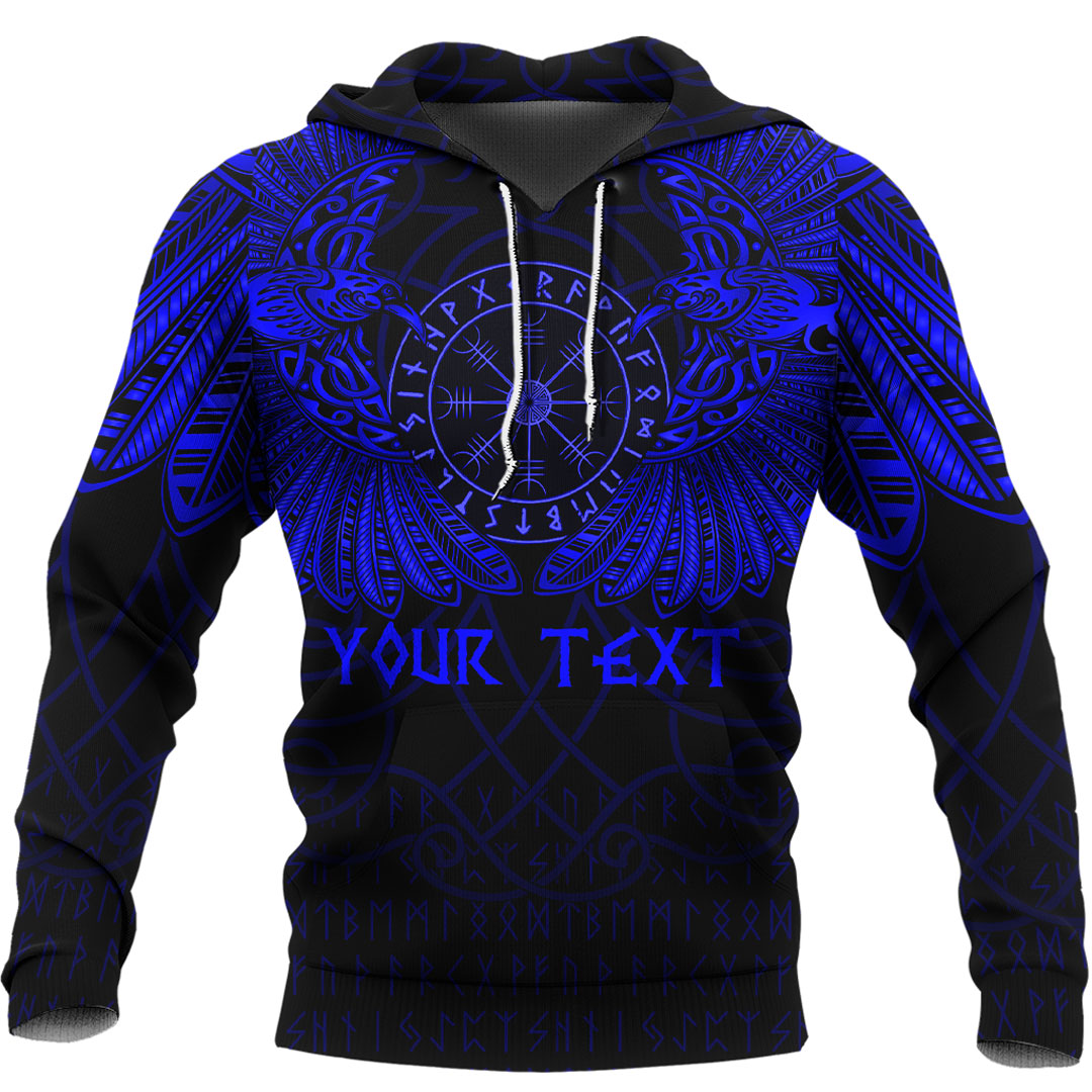 Custom Viking Hoodie Odins Celtic Two Ravens Blue Version Raven Tattoo RLT12 - Wonder Print Shop