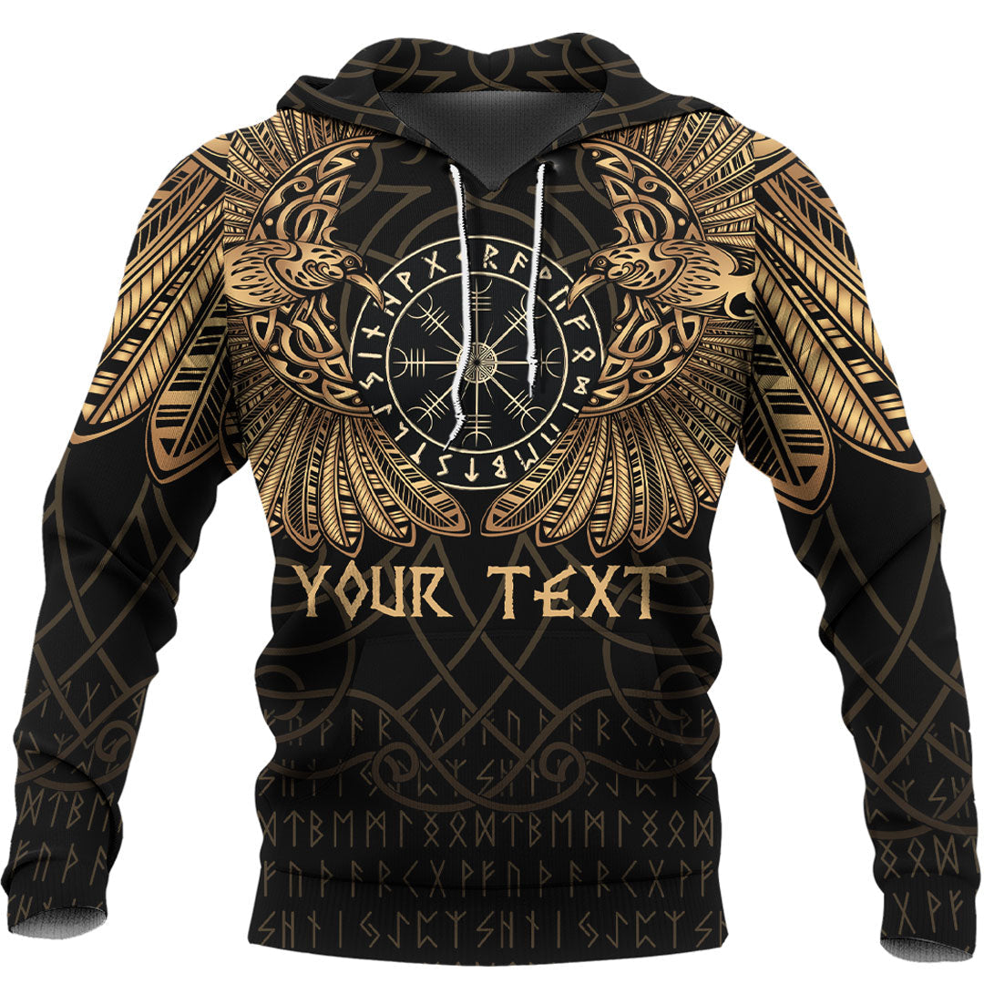 Custom Viking Hoodie Odins Celtic Two Ravens Gold Version Raven Tattoo RLT12 - Wonder Print Shop