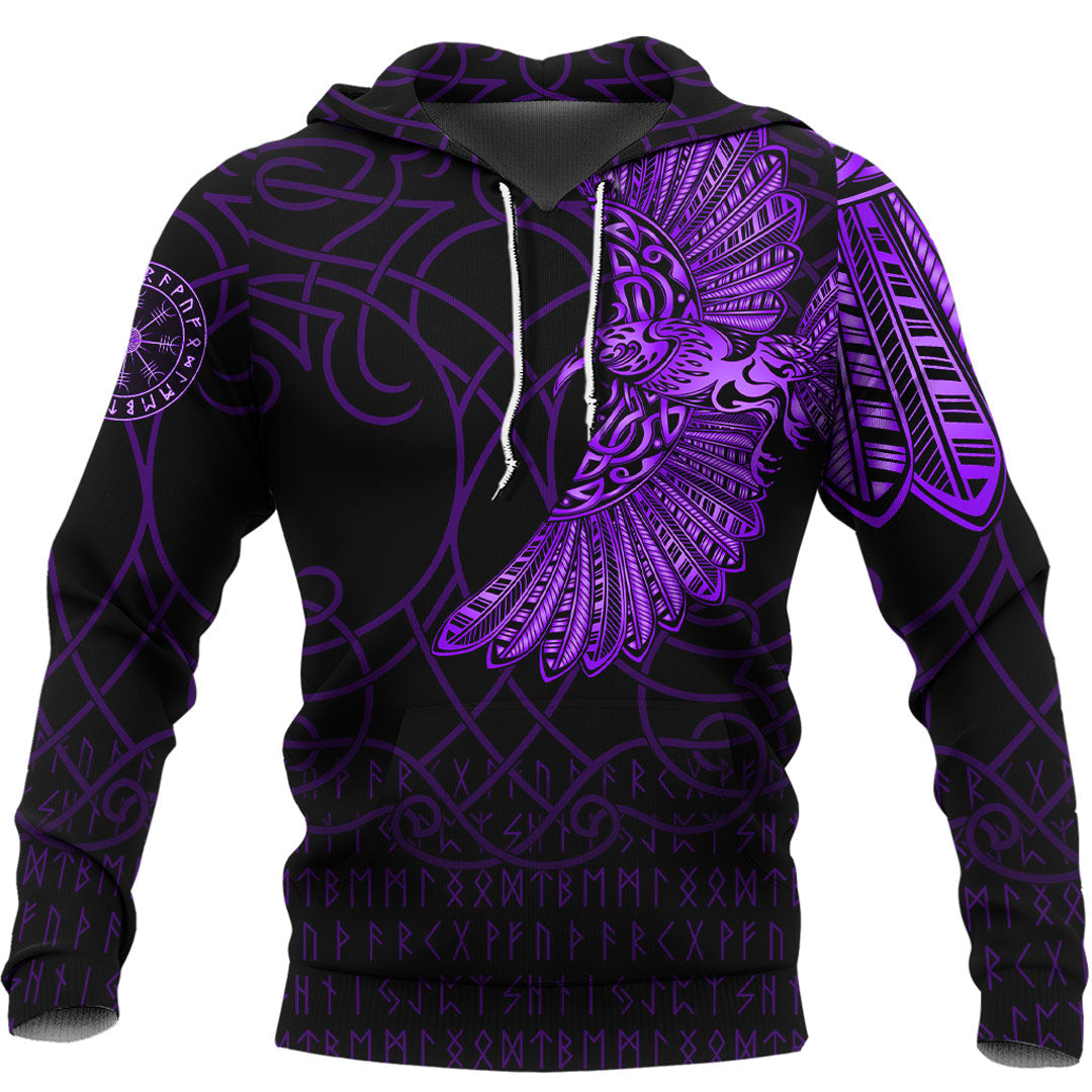 Viking Hoodie Viking Odins Raven Tattoo Purple Version Hoodie RLT12 - Wonder Print Shop