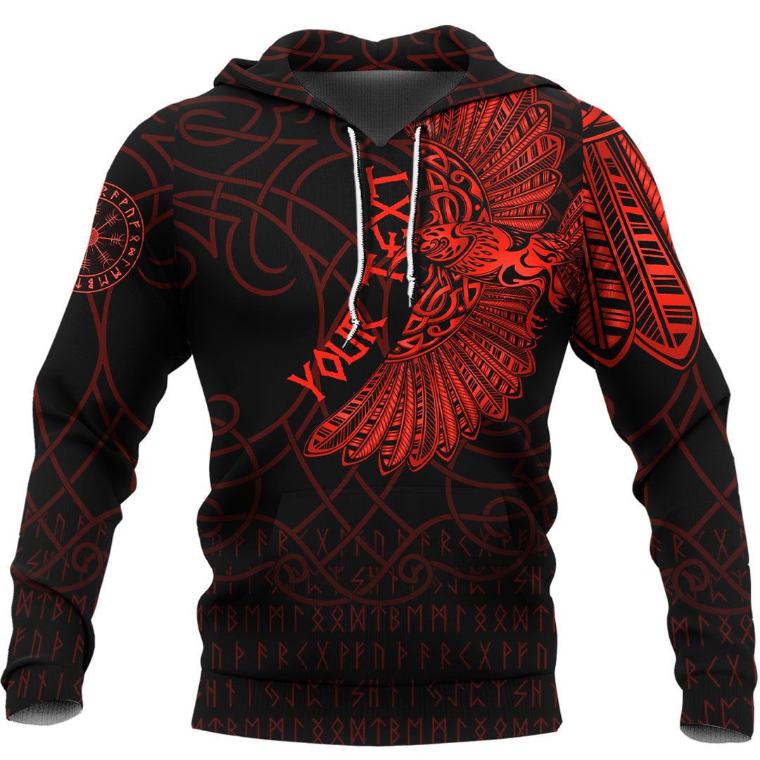 Custom Viking Hoodie Odins Celtic Ravens Red Version Tattoo Hoodie RLT12 - Wonder Print Shop