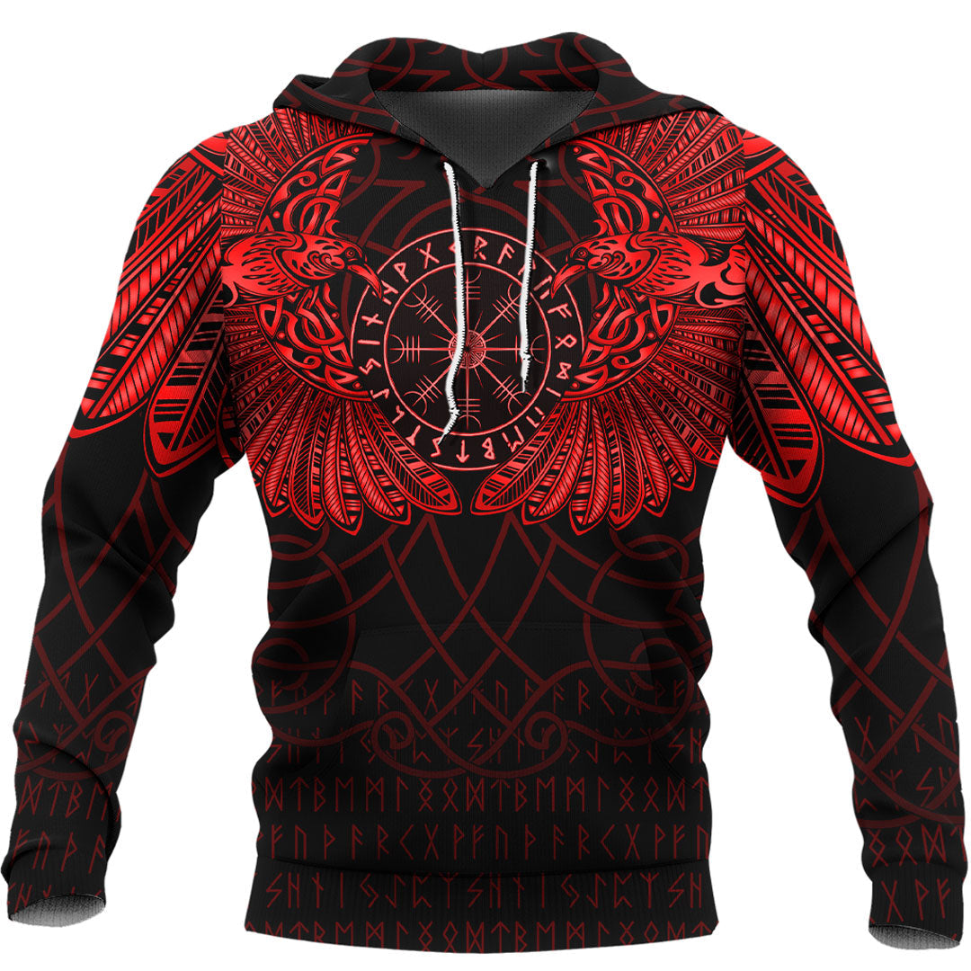 Viking Hoodie Viking Odins Celtic Two Ravens Red Version Hoodie RLT12 - Wonder Print Shop