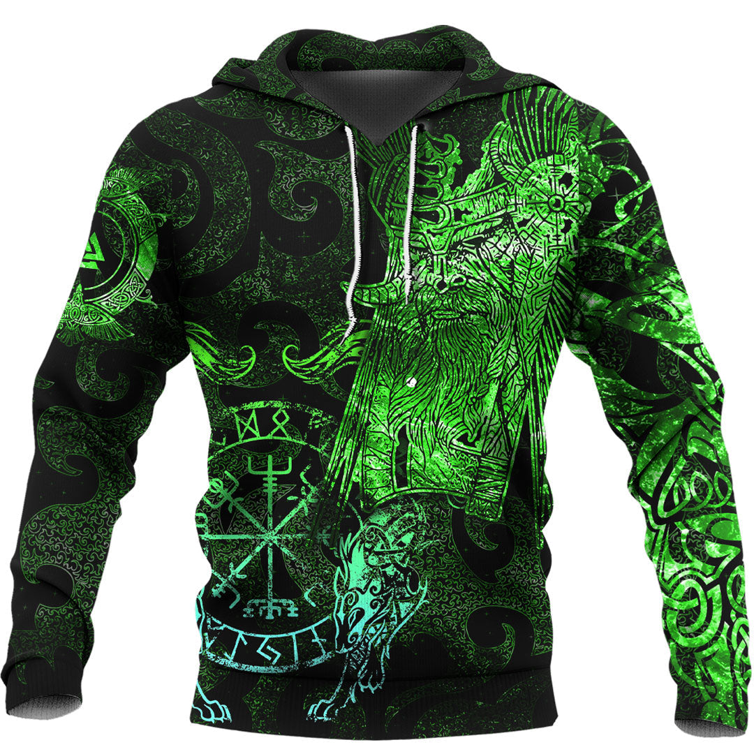 Viking Hoodie Viking Odin Tattoo Green Version Wolf Hoodie RLT12 - Wonder Print Shop