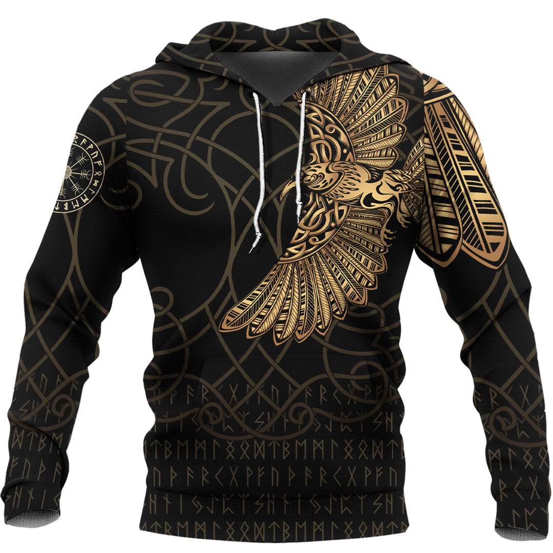 Viking Hoodie Viking Odins Celtic Ravens Gold Version Tattoo Hoodie RLT12 - Wonder Print Shop