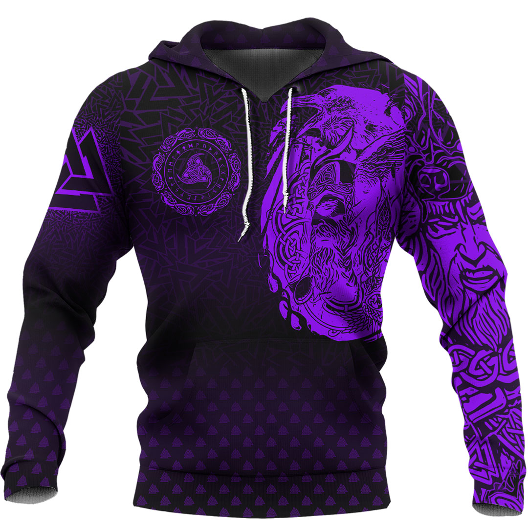 Viking Hoodie Viking Odin Raven Tattoo Style Purple Version Hoodie RLT12 - Wonder Print Shop