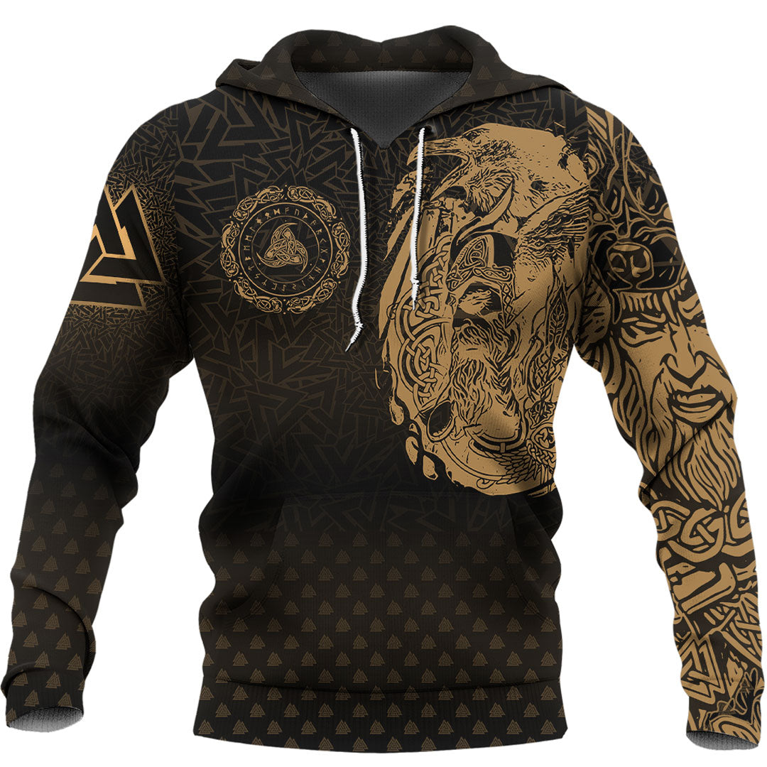 Viking Hoodie Viking Odin Raven Tattoo Style Gold Version Hoodie RLT12 - Wonder Print Shop