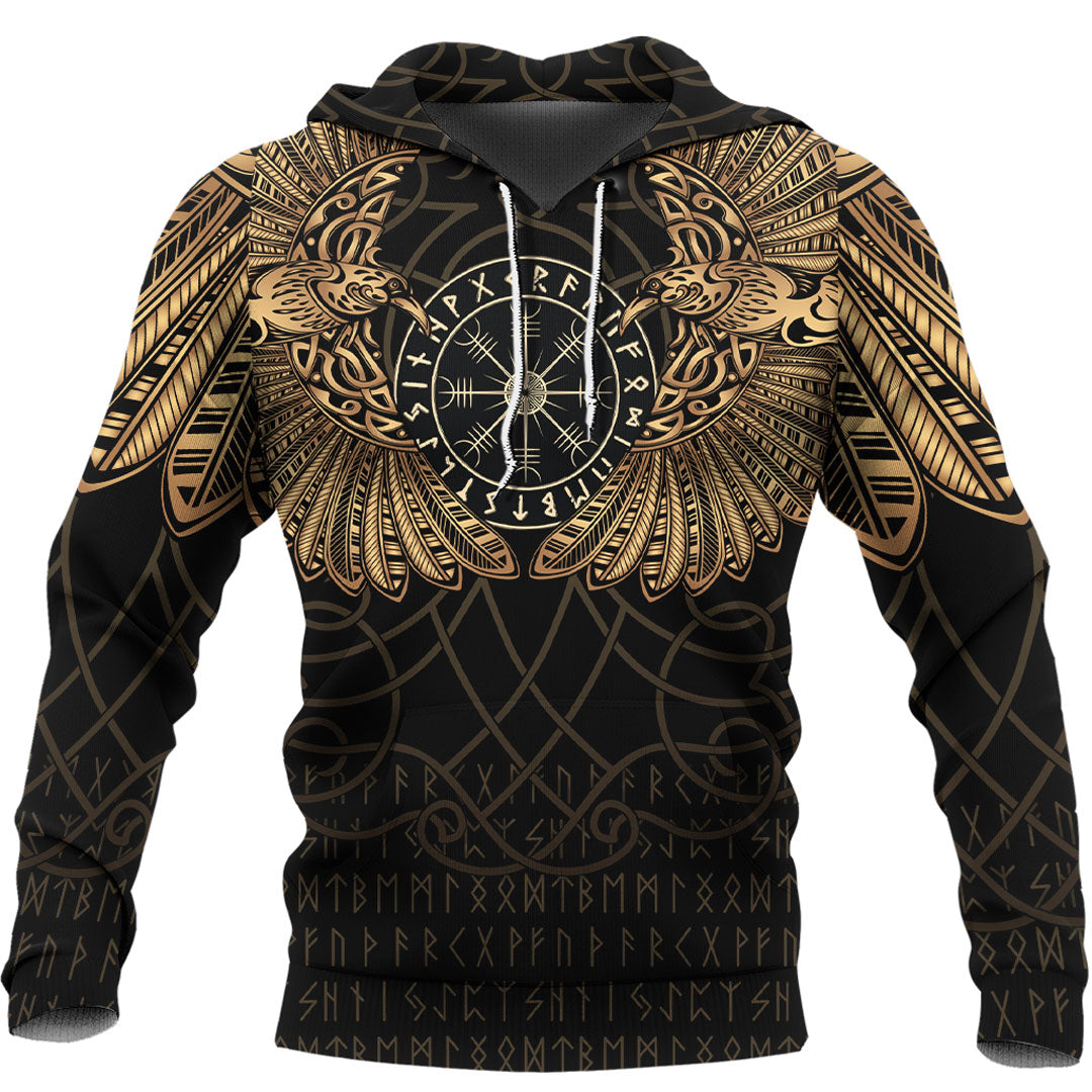 Viking Hoodie Viking Odins Celtic Two Ravens Gold Version Hoodie RLT12 - Wonder Print Shop