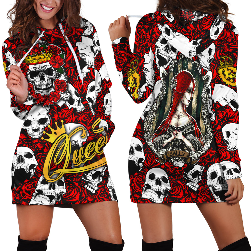 Skull Rose Queen - Death Cannot Divide Us Hoodie Dress - LT2 - Wonder Print Shop