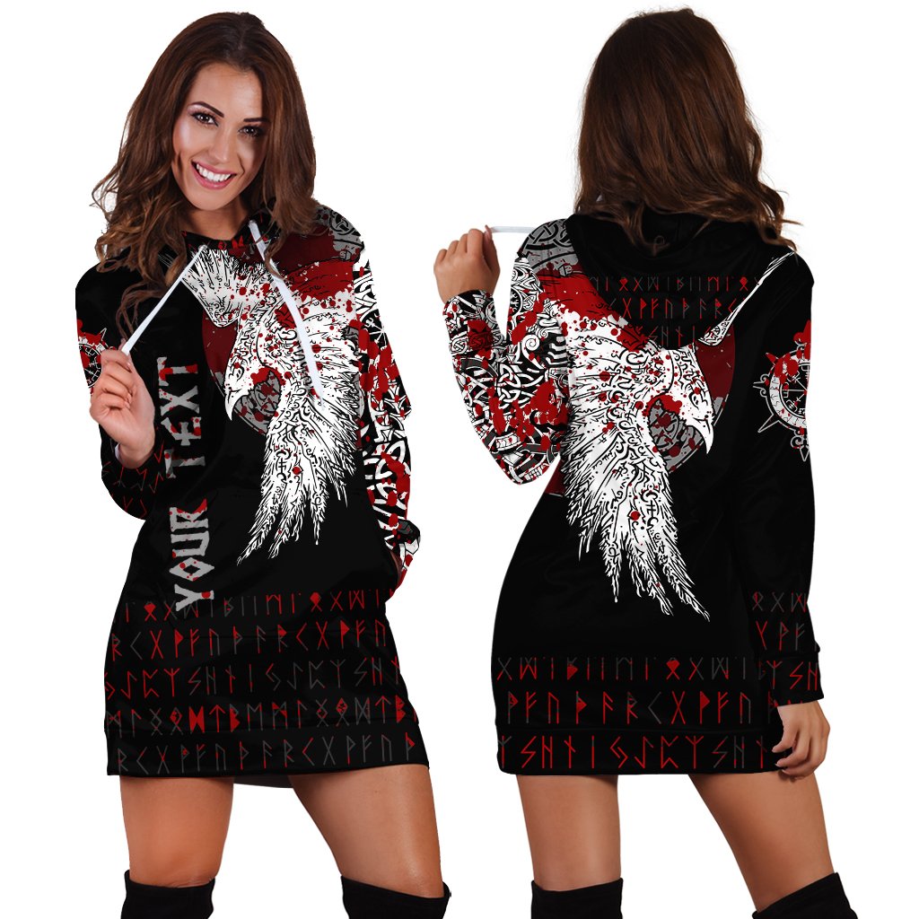 Custom Viking Style Hoodie Dress - Mystical Raven Tattoo Blood RLT12 - Wonder Print Shop