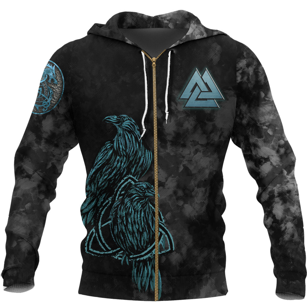 Viking Zip Hoodie - Raven Of Odin Cyan RLT12 - Wonder Print Shop