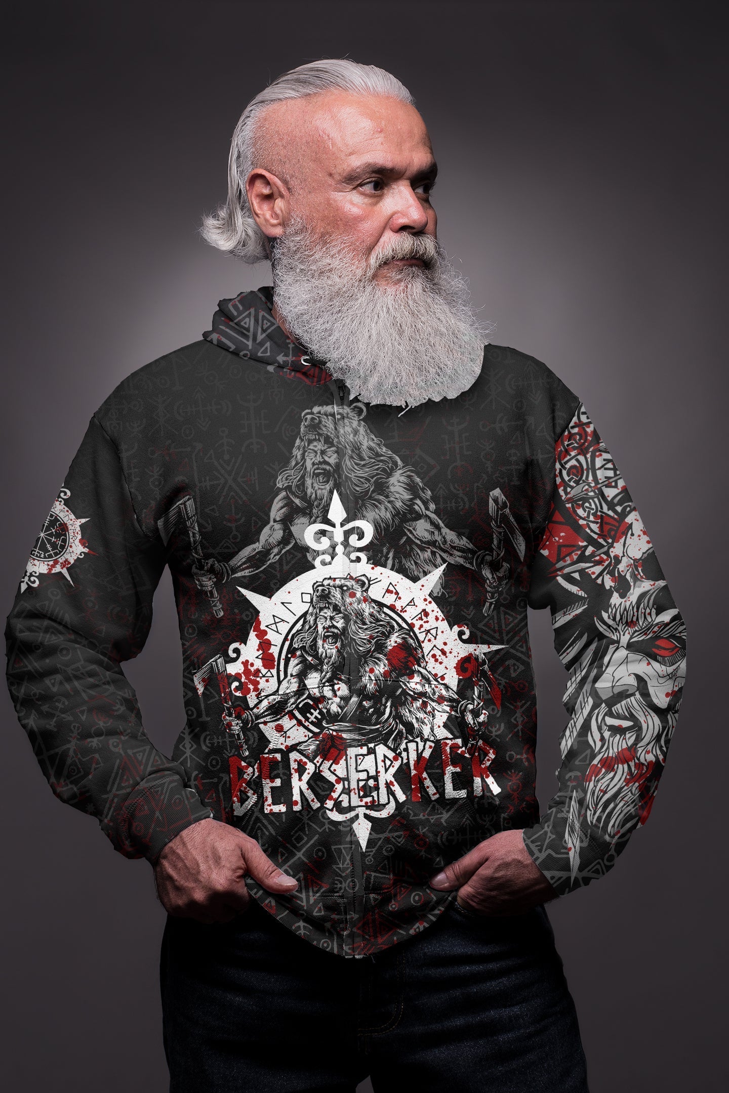 Viking Berserker Blood and Vegvisir Zip Hoodie RLT12 - Wonder Print Shop