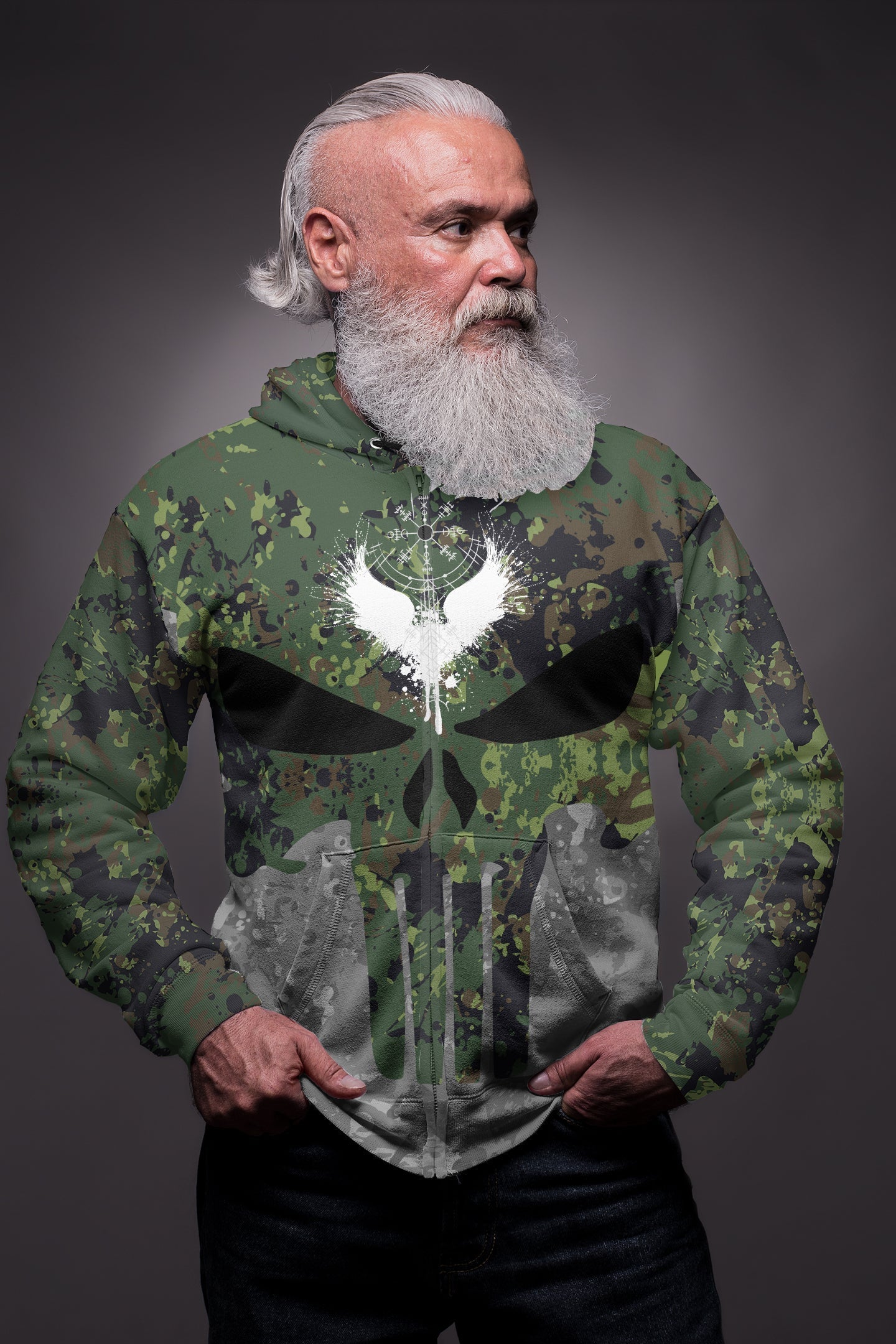 Viking Viking Skull Punisher Style Camo Zip Hoodie RLT12 - Wonder Print Shop