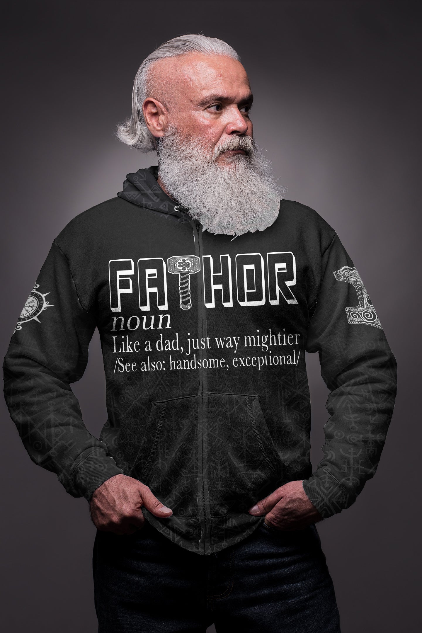 Custom Viking Fathor with Mjolnir Zip Hoodie RLT12 - Wonder Print Shop