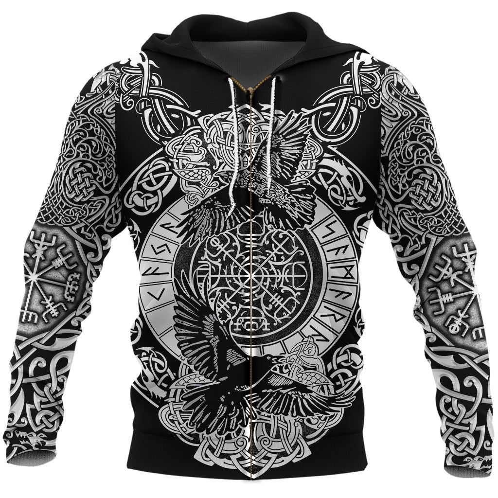 Viking Zip Hoodie Raven and Wolf RLT12 - Wonder Print Shop