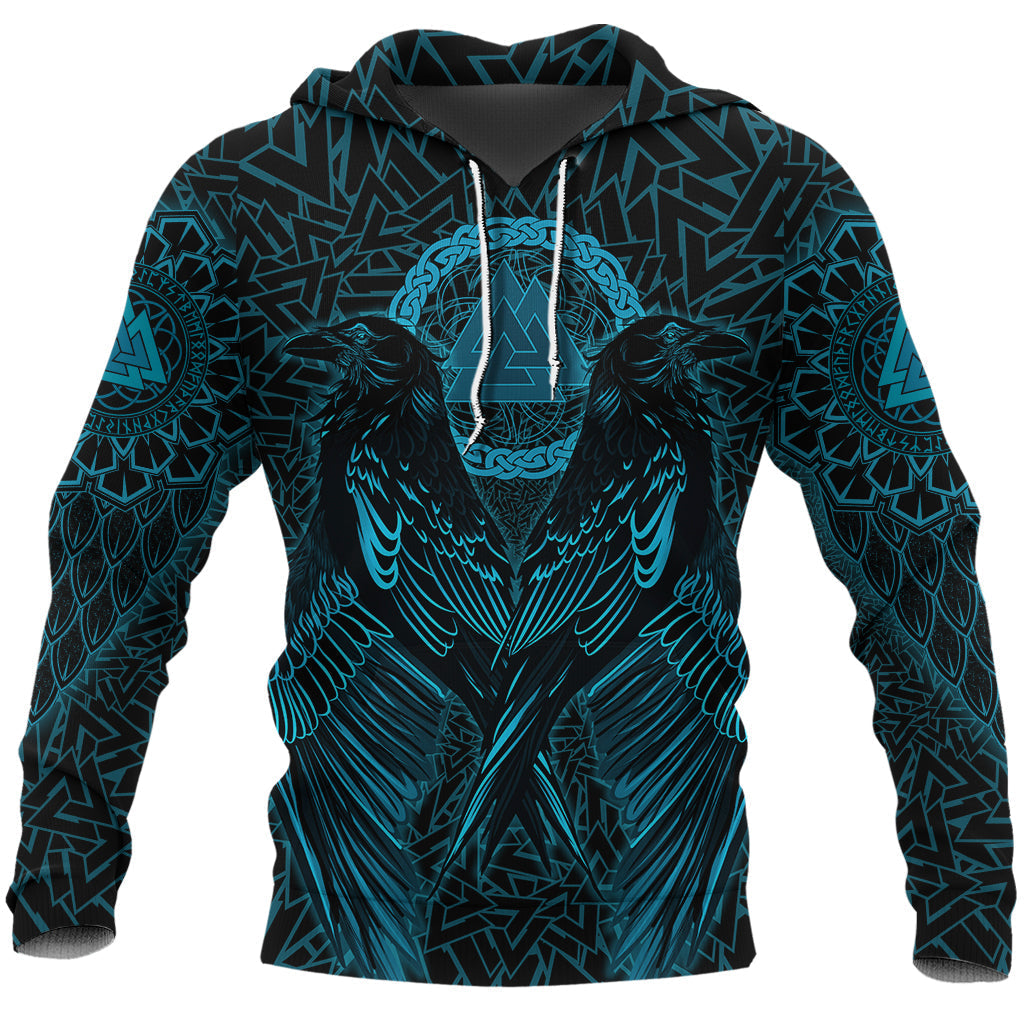 Viking Hoodie Raven Valknut Cyan RLT12 - Wonder Print Shop