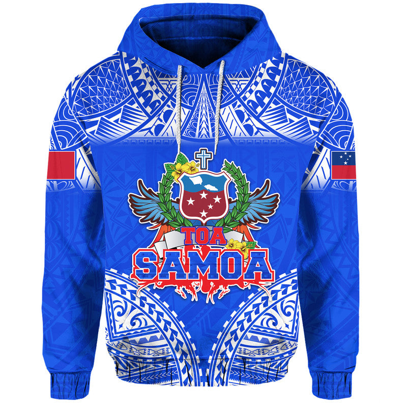 Custom Toa Samoa Polynesian Rugby Hoodie Samoan Flag Blue Color - Wonder Print Shop