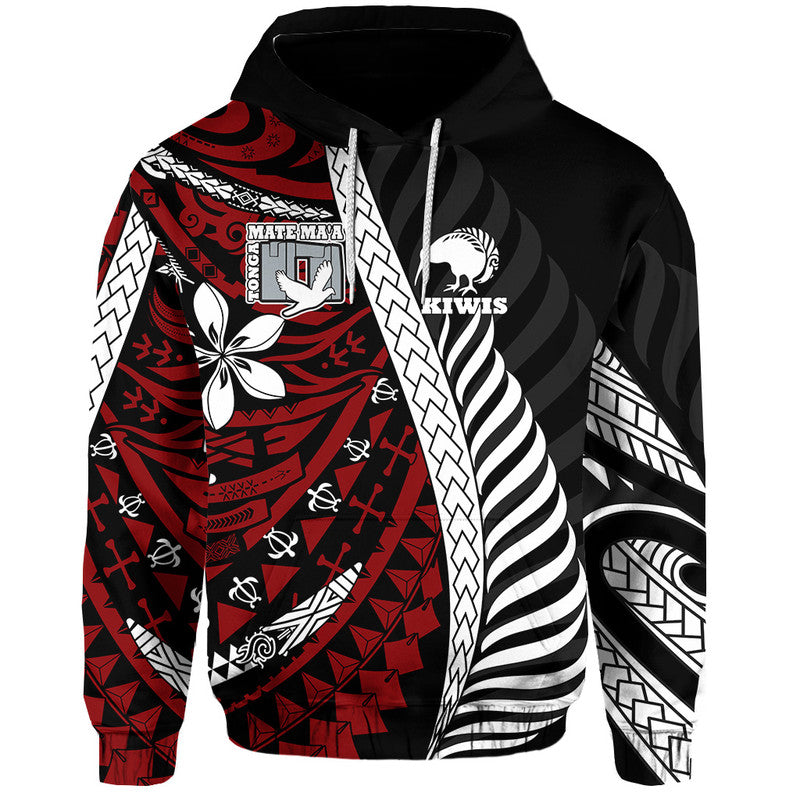 Custom Personalised Mate Maa Tonga Mixed Aotearoa Kiwis Rugby Hoodie Silver Fern Mixed Polynesian Style - Wonder Print Shop