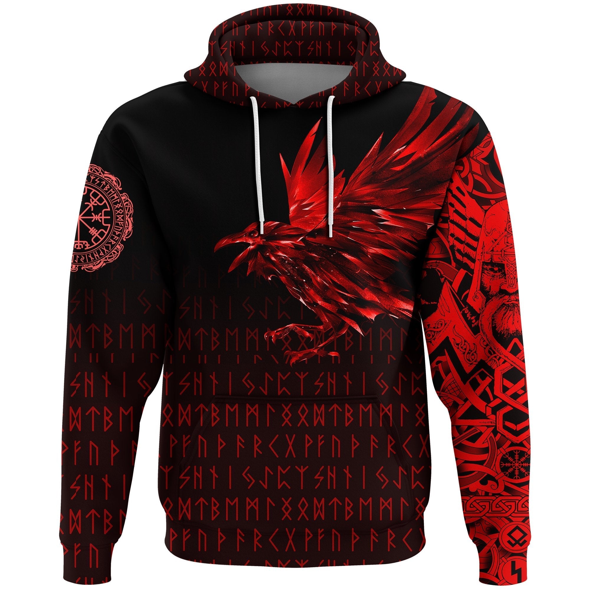 Viking Pullover Hoodie - The Raven Of Odin Rune, Red RLT12 - Wonder Print Shop