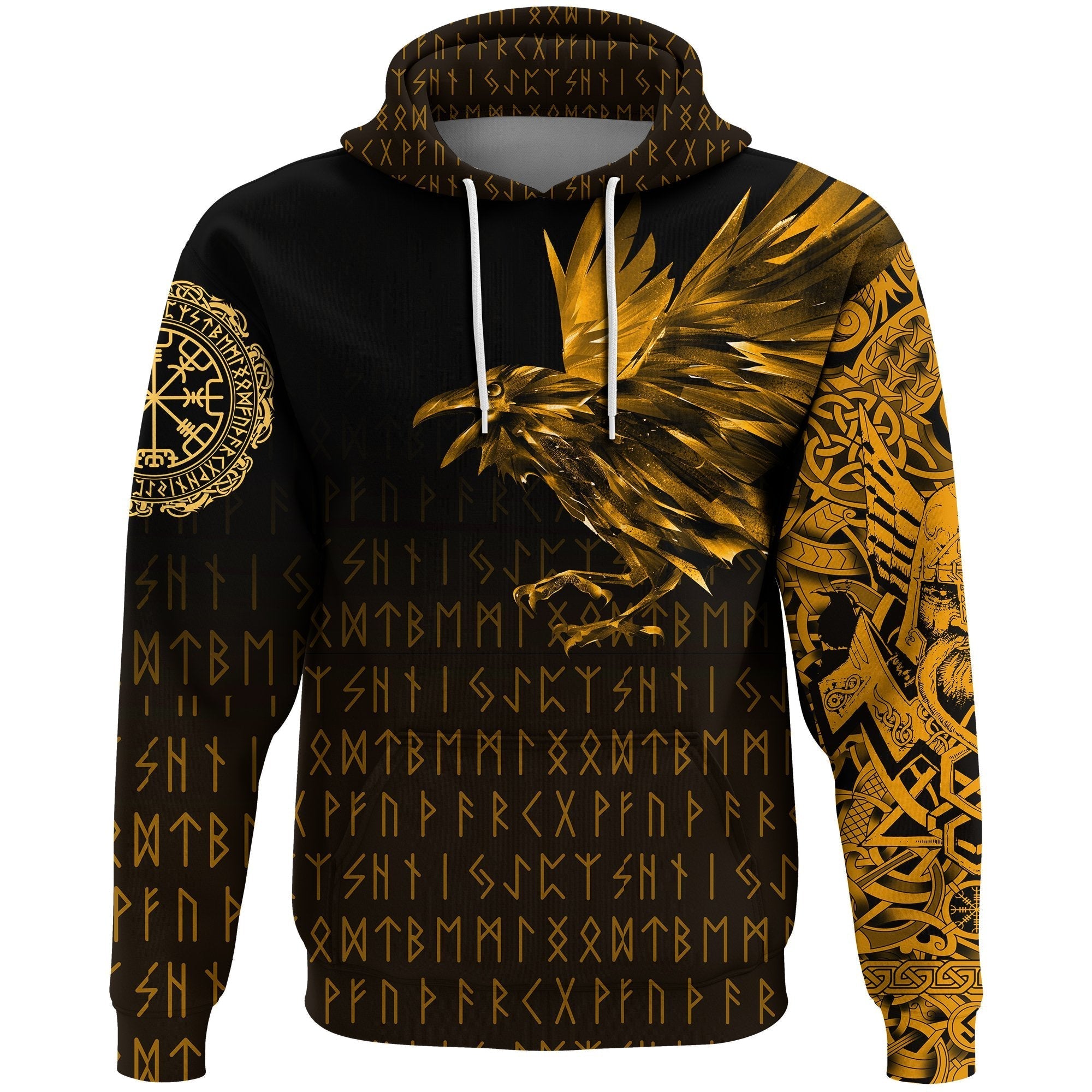 Viking Hoodie The Raven Of Odin Rune, Gold RLT12 - Wonder Print Shop