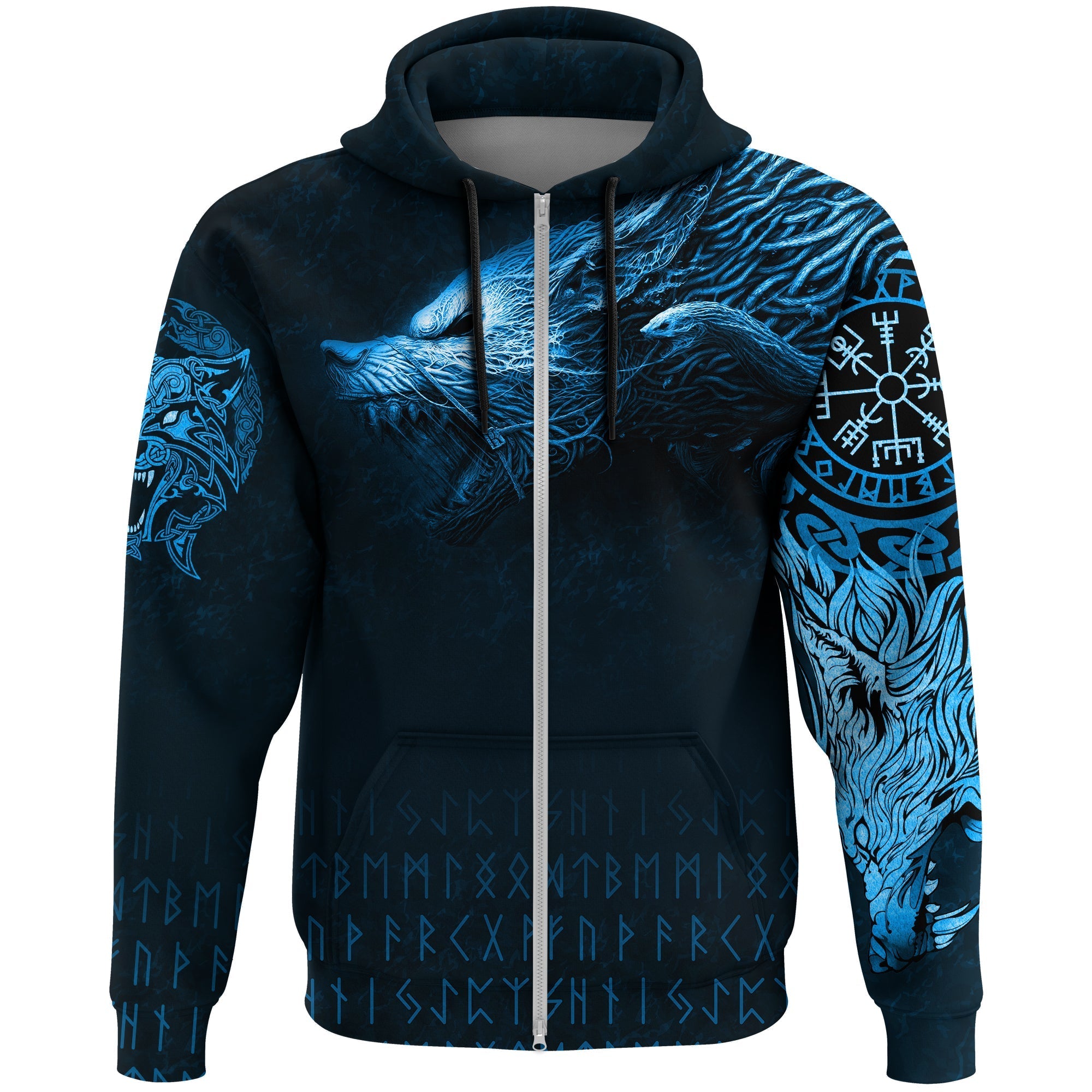 Viking Zip Hoodie, Fenrir Wolf RLT12 - Wonder Print Shop