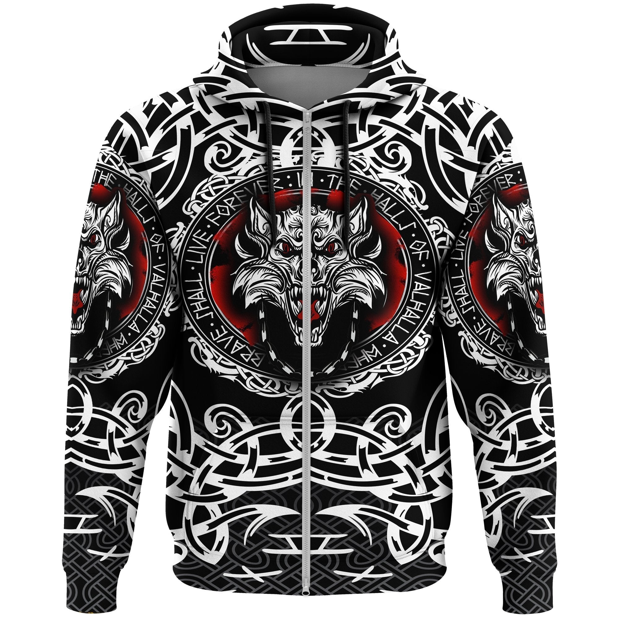 Viking Zip Hoodie, Fenrir Wolf RLT12 - Wonder Print Shop