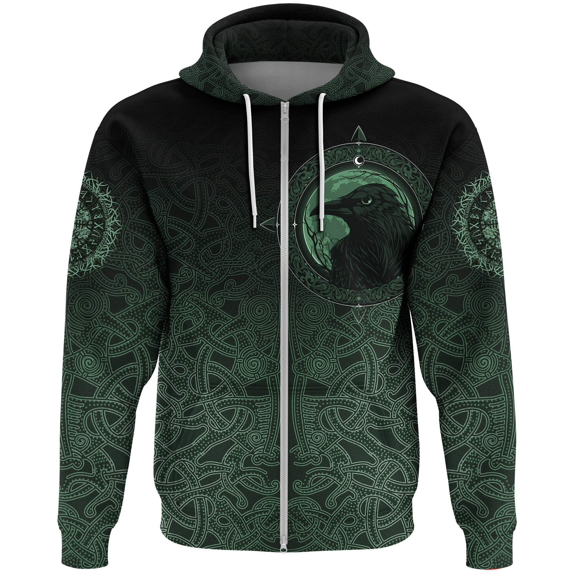 Viking Zip Hoodie, Ethnic Odin Raven Green RLT12 - Wonder Print Shop