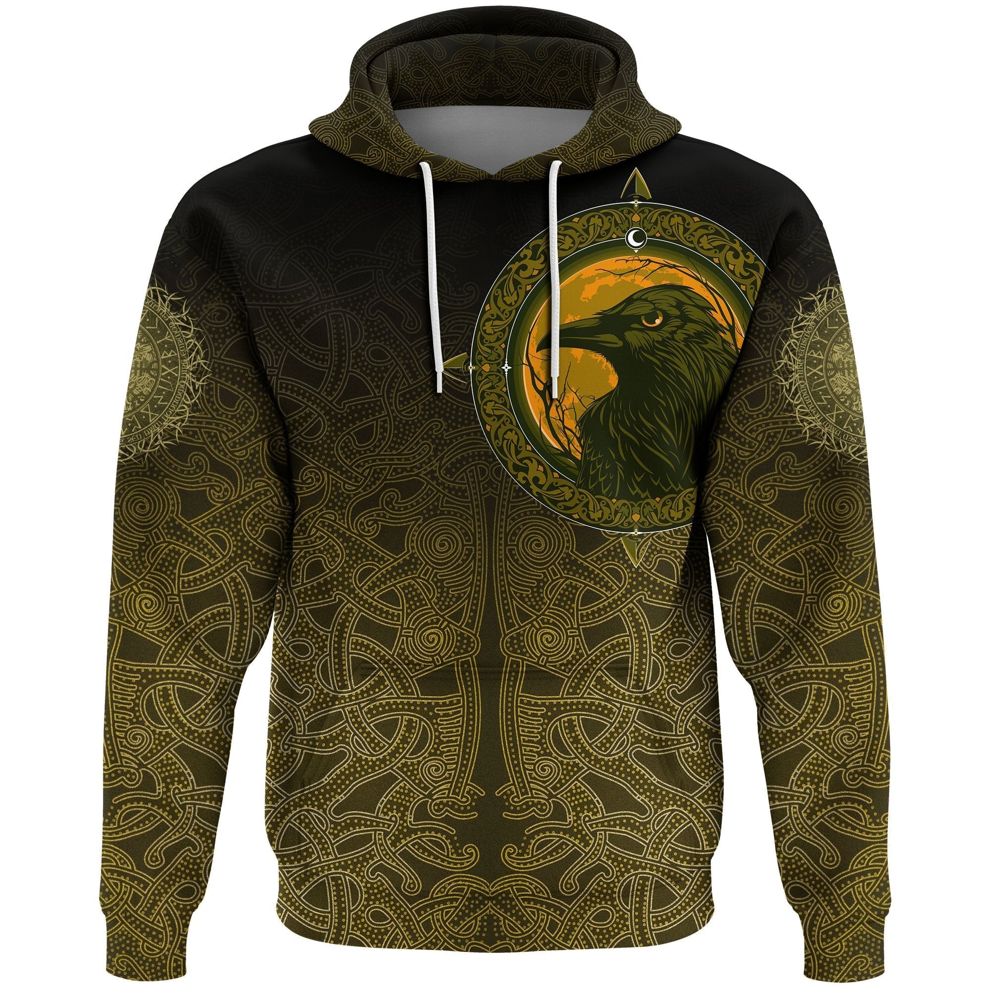 Viking Hoodie, Ethnic Odin Raven Gold RLT12 - Wonder Print Shop